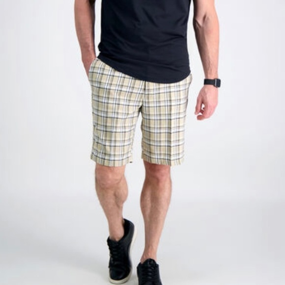 Haggar Cool 18® Pro Simple Plaid Golf Short Regular Fit Men’s SZ 32 Tan - Picture 2 of 10